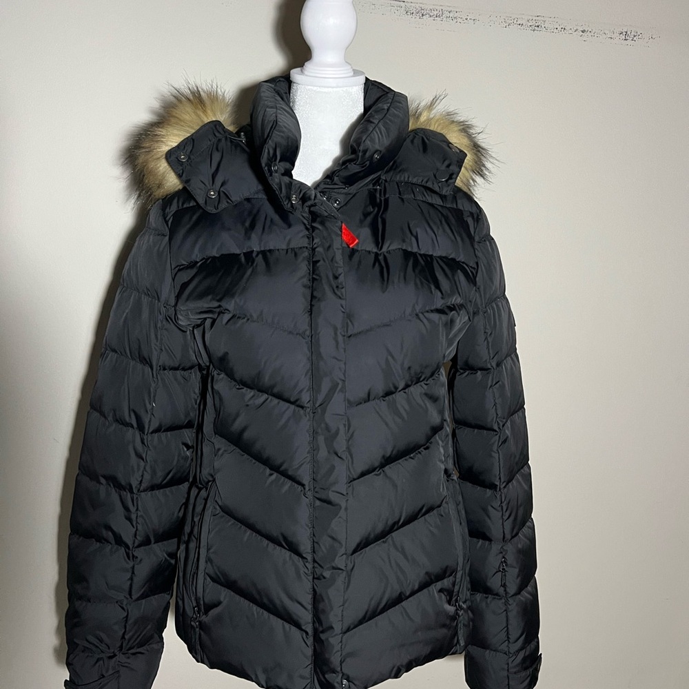 Bogner Women's Black Puffer Jacket with Fur Trim